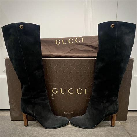 gucci boots tall with fold down|gucci suede tall boots.